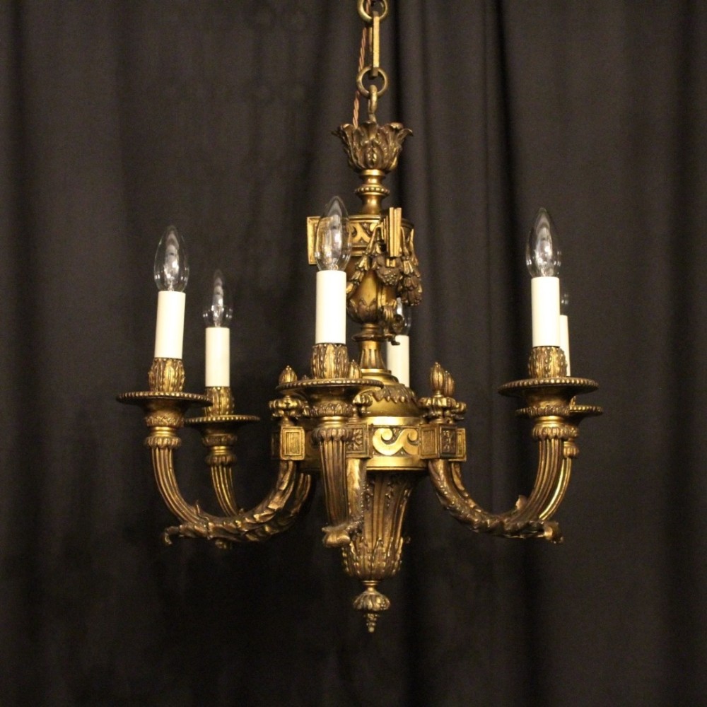 A French Gilded Bronze 6 Light Antique Chandelier