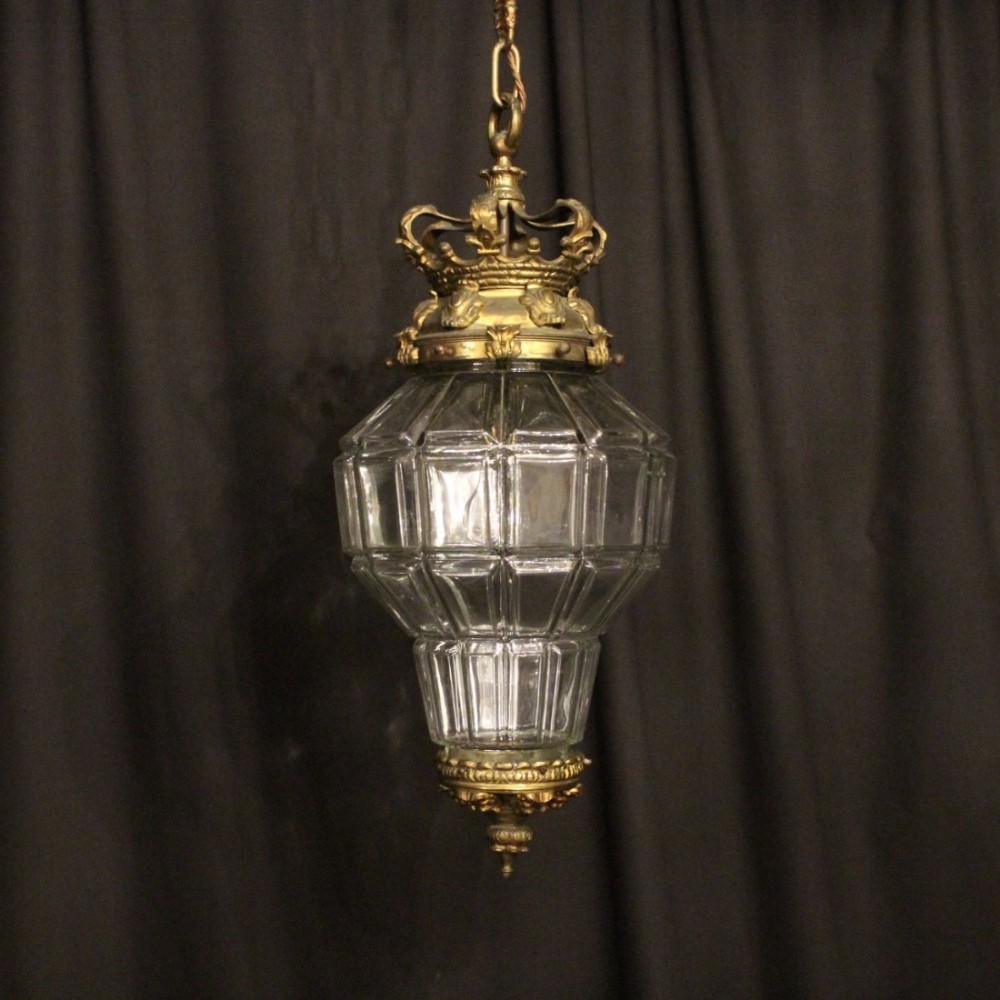 A French Gilded Single Light Antique Hall Lantern