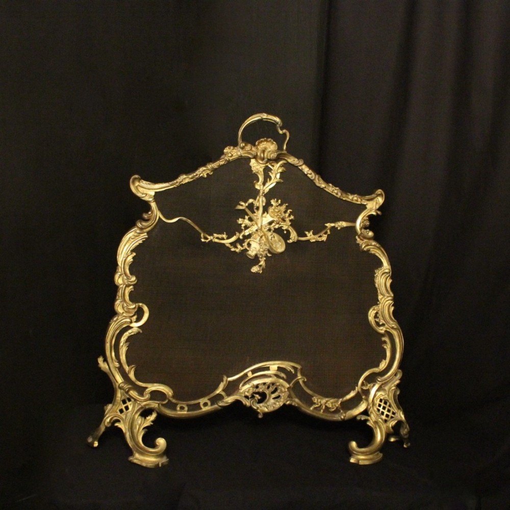A French Brass Rococo Antique Firescreen
