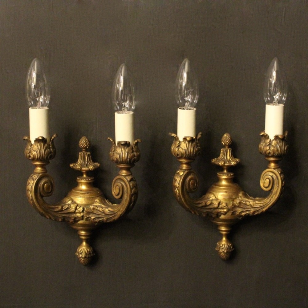 A French Pair Of Gilded Bronze Antique Wall Lights