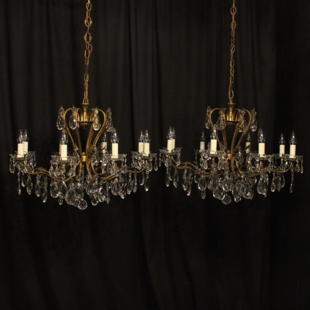 Italian Pair Of 8 Light Antique Chandeliers