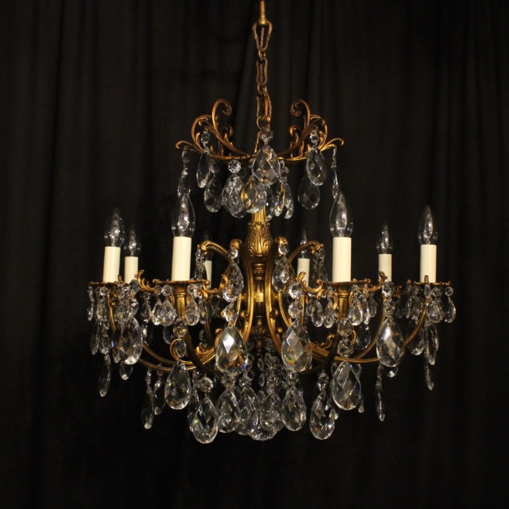 Italian Gilt & Crystal 8 Light Antique Chandelier