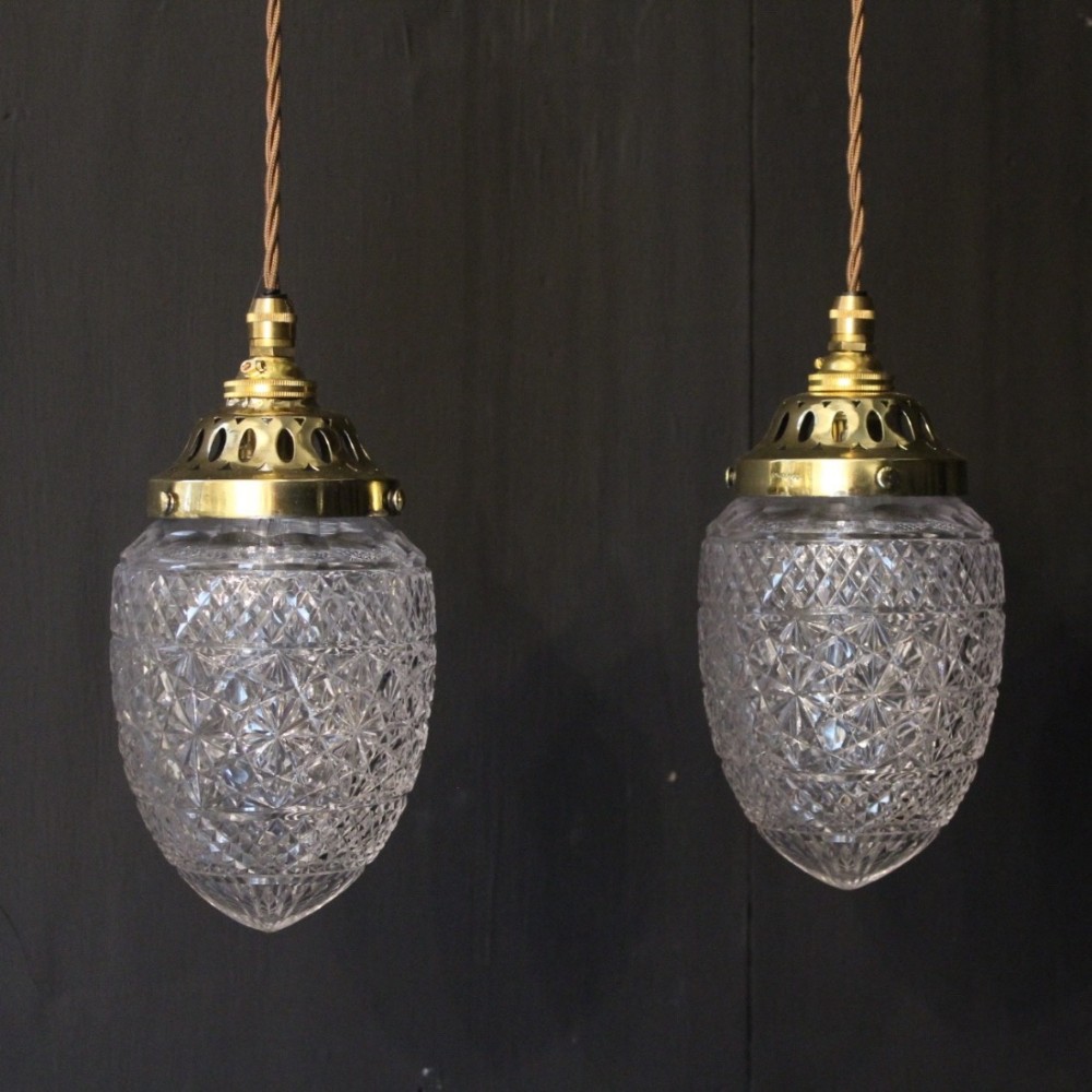 English Pair Of Cut Glass Antique Pendants