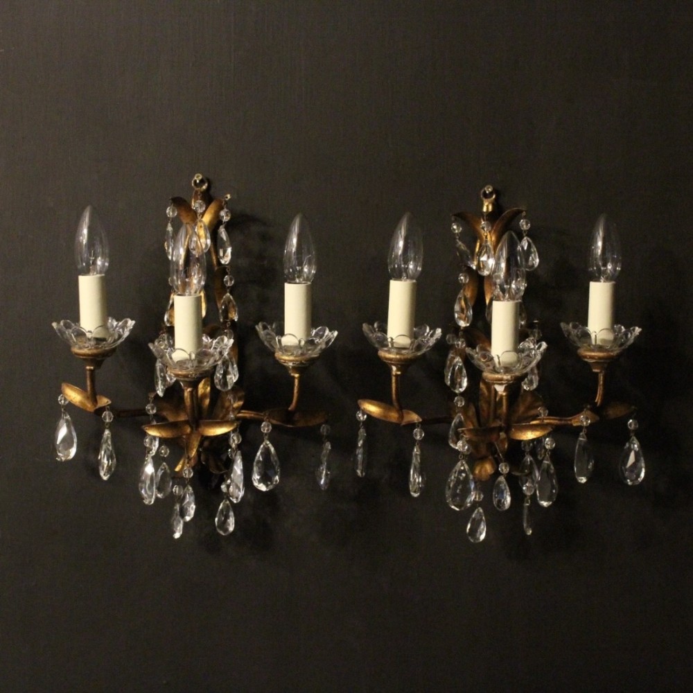 Italian Pair Of Triple Arm Wall Lights