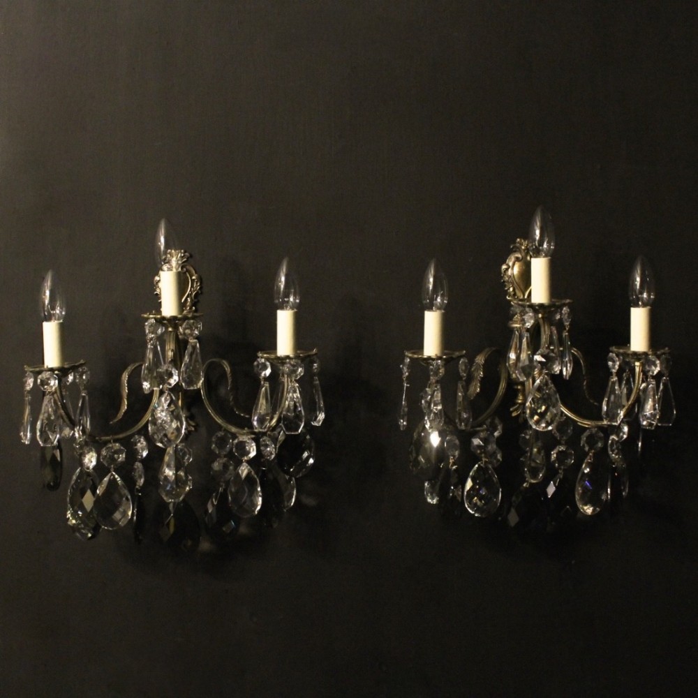 Italian Pair Of Silver Triple Arm Wall Lights