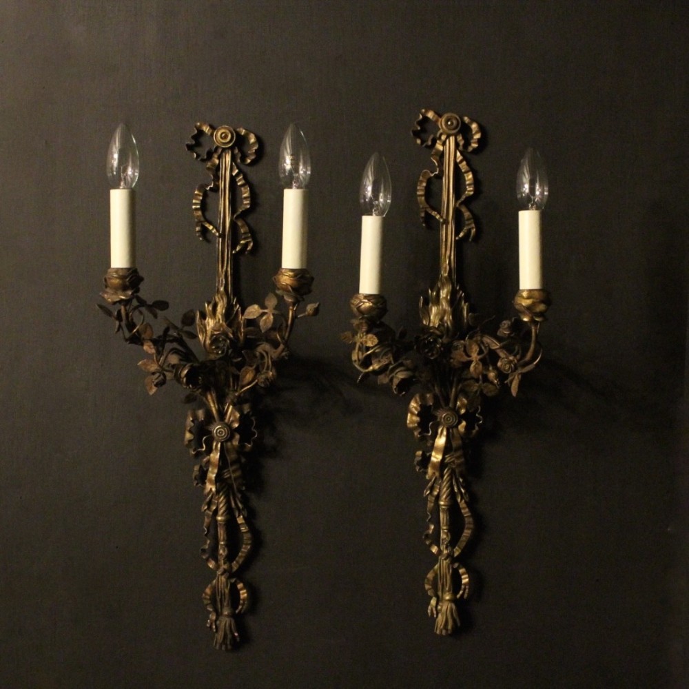 English Pair Of Bronze Antique Wall Sconces