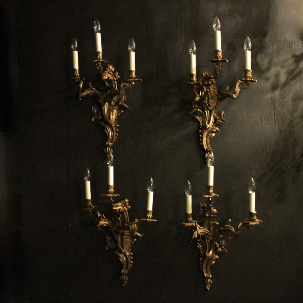 French Set Of 4 Gilded Antique Wall Sconces