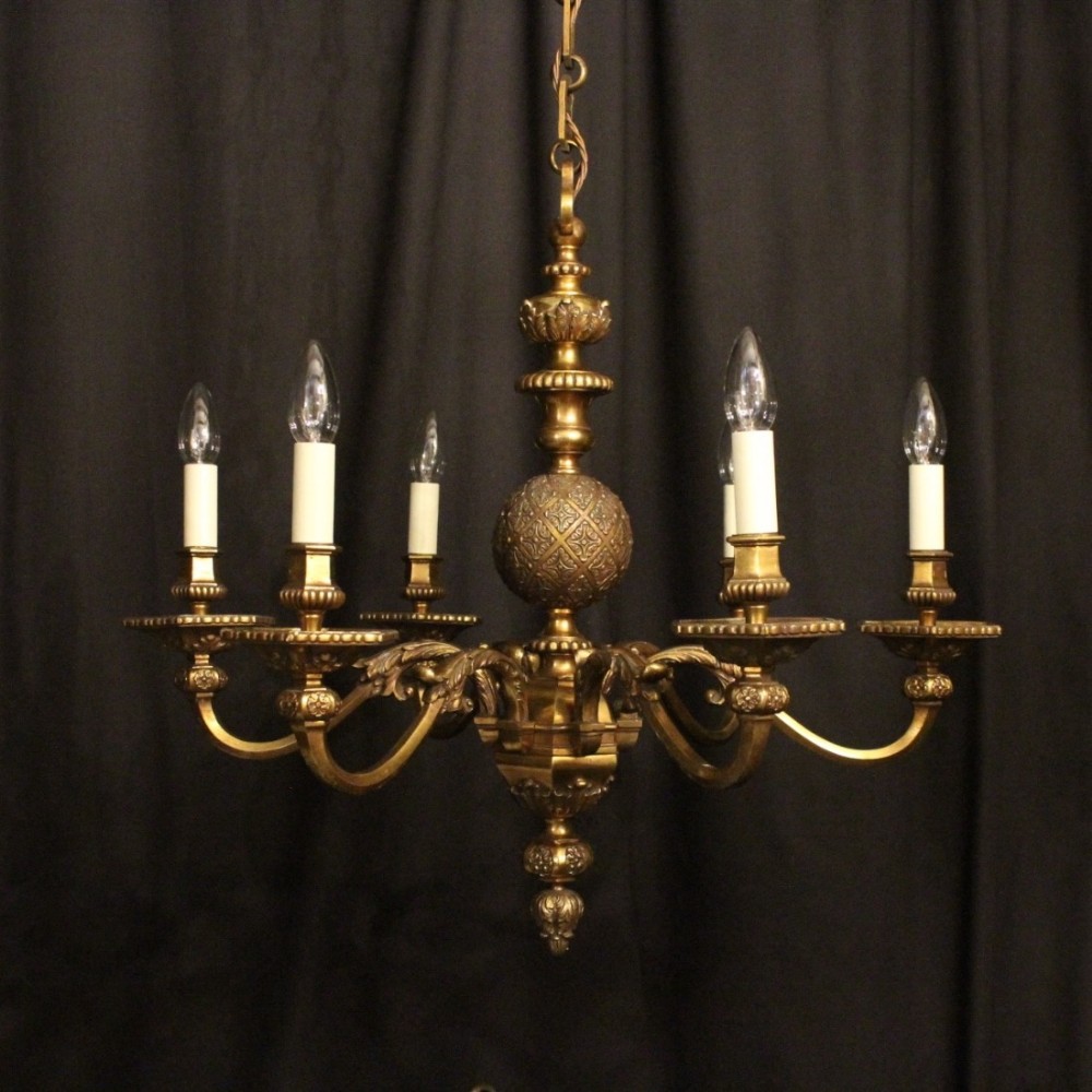 French Gilded Bronze 6 Light Chandelier