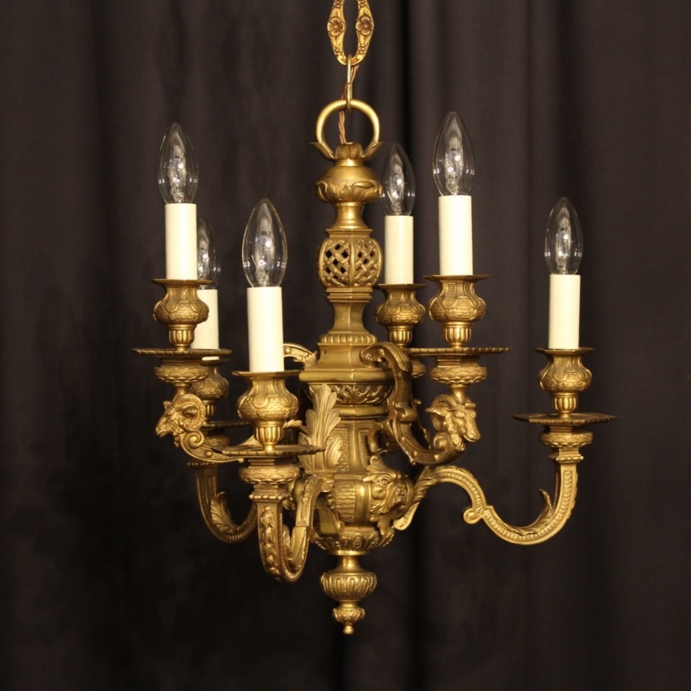 English Bronze 6 Light Antique Chandelier