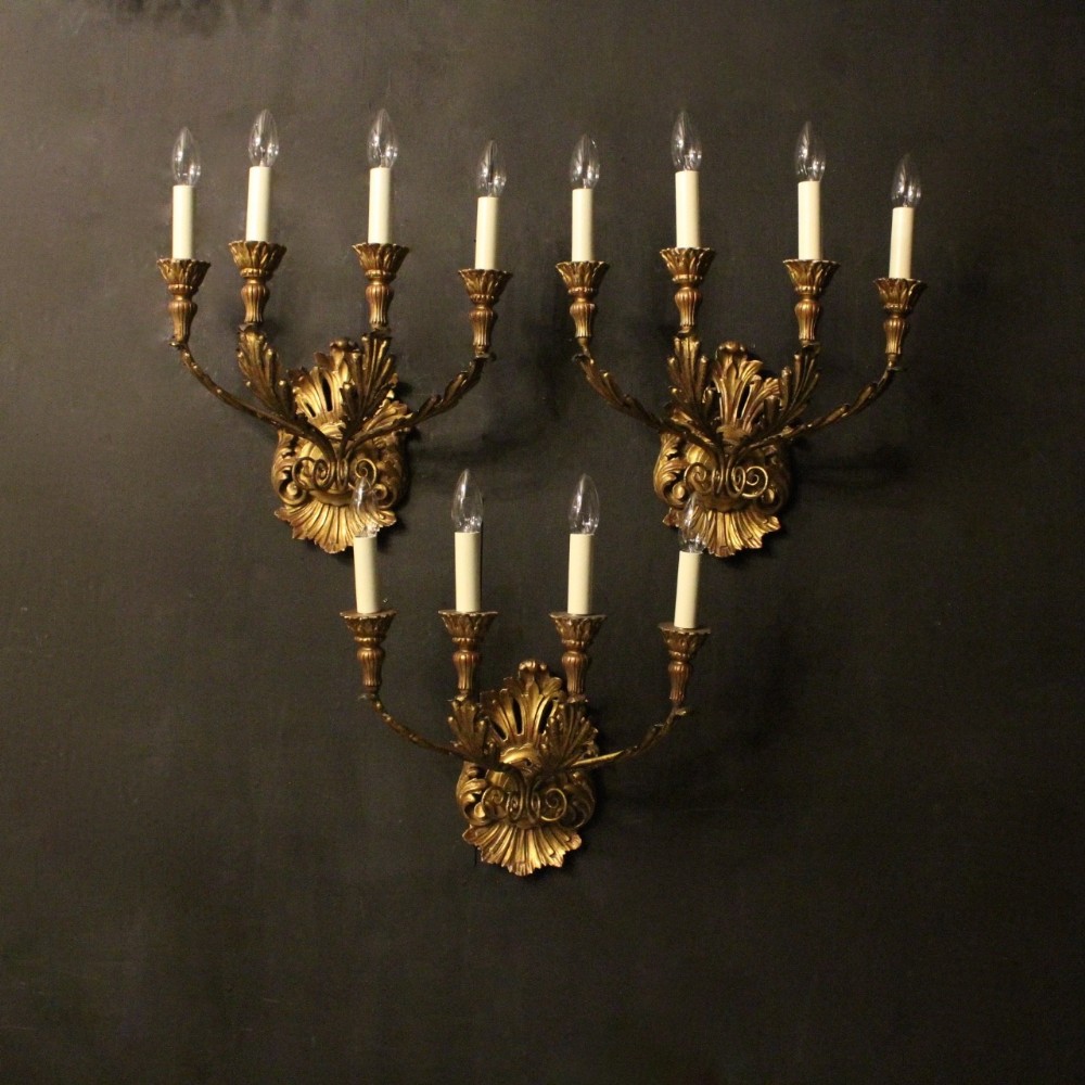  French Set Of Three Giltwood Wall Lights