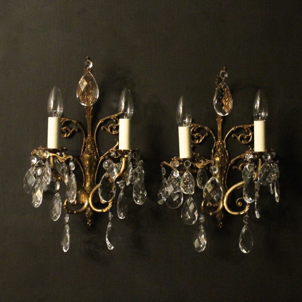 French Pair Of Gilded Twin Arm Wall Lights