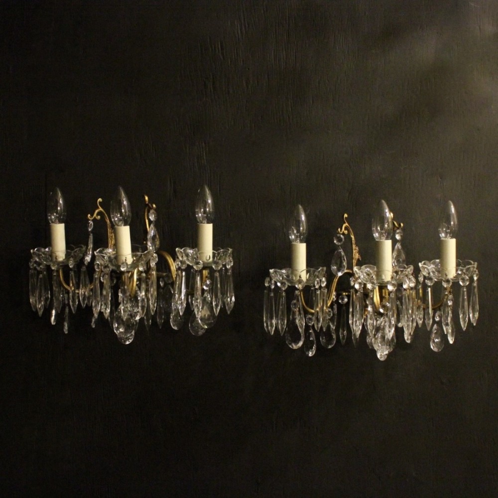 Italian Pair Of Gilded Triple Arm Wall Lights