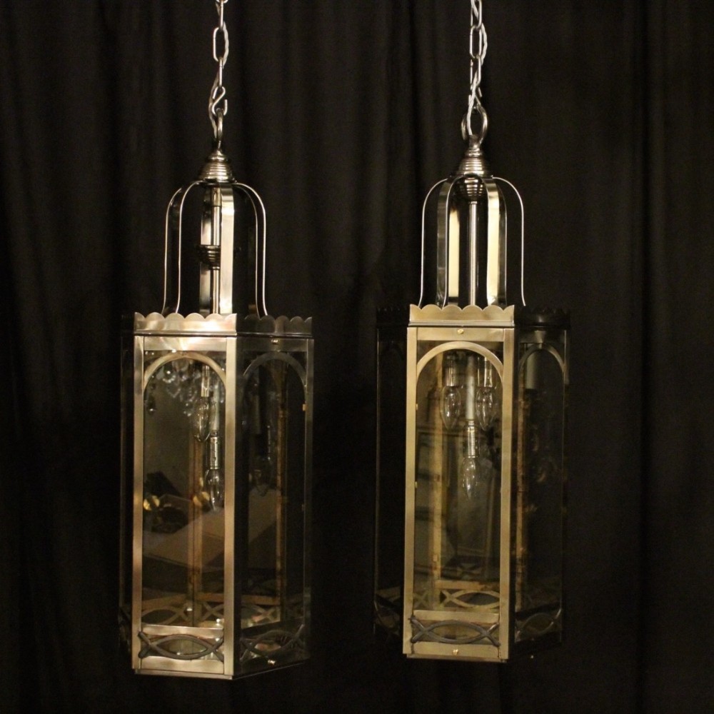 Steel Pair Of 4 Light Hexagonal Lanterns