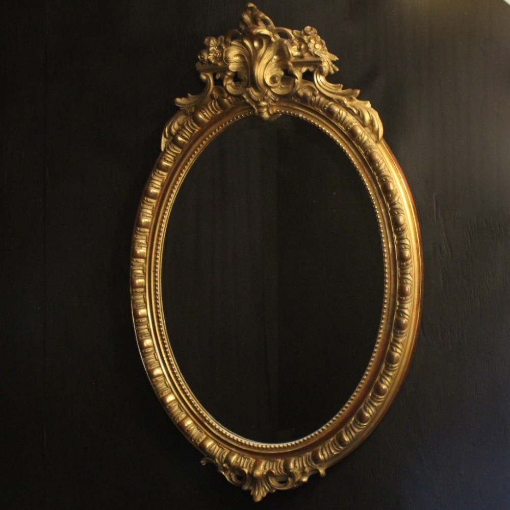 French Giltwood Oval Antique Mirror