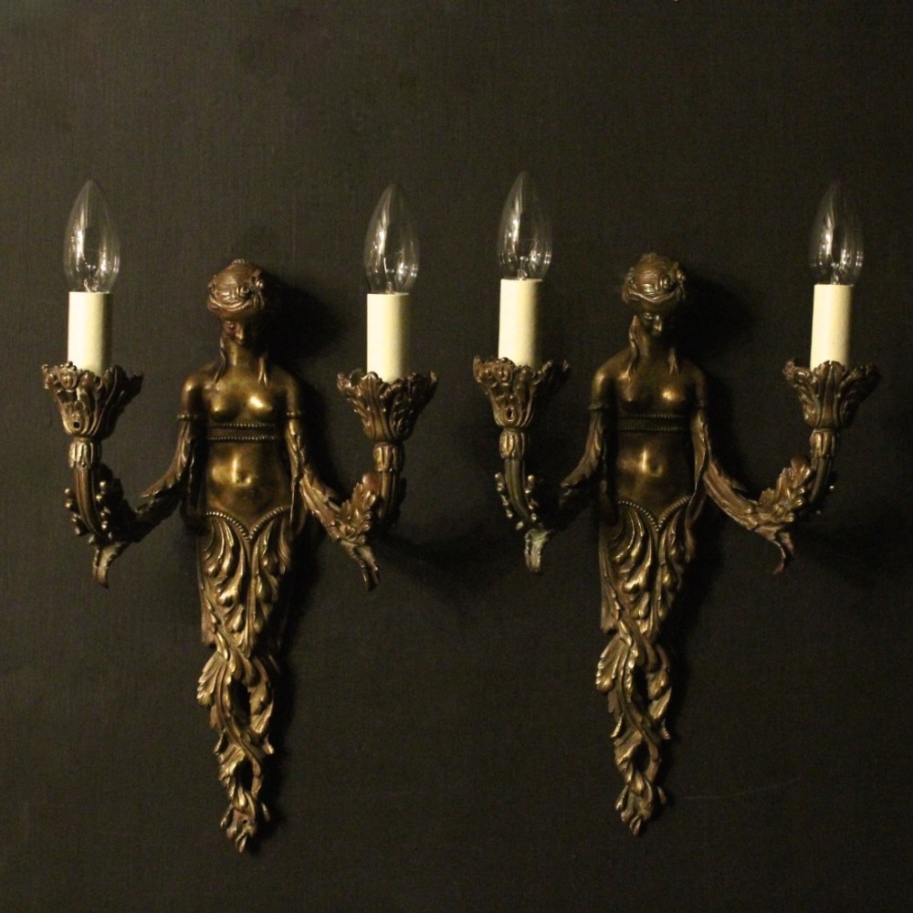 English Art Nouveau Bronze Wall Lights