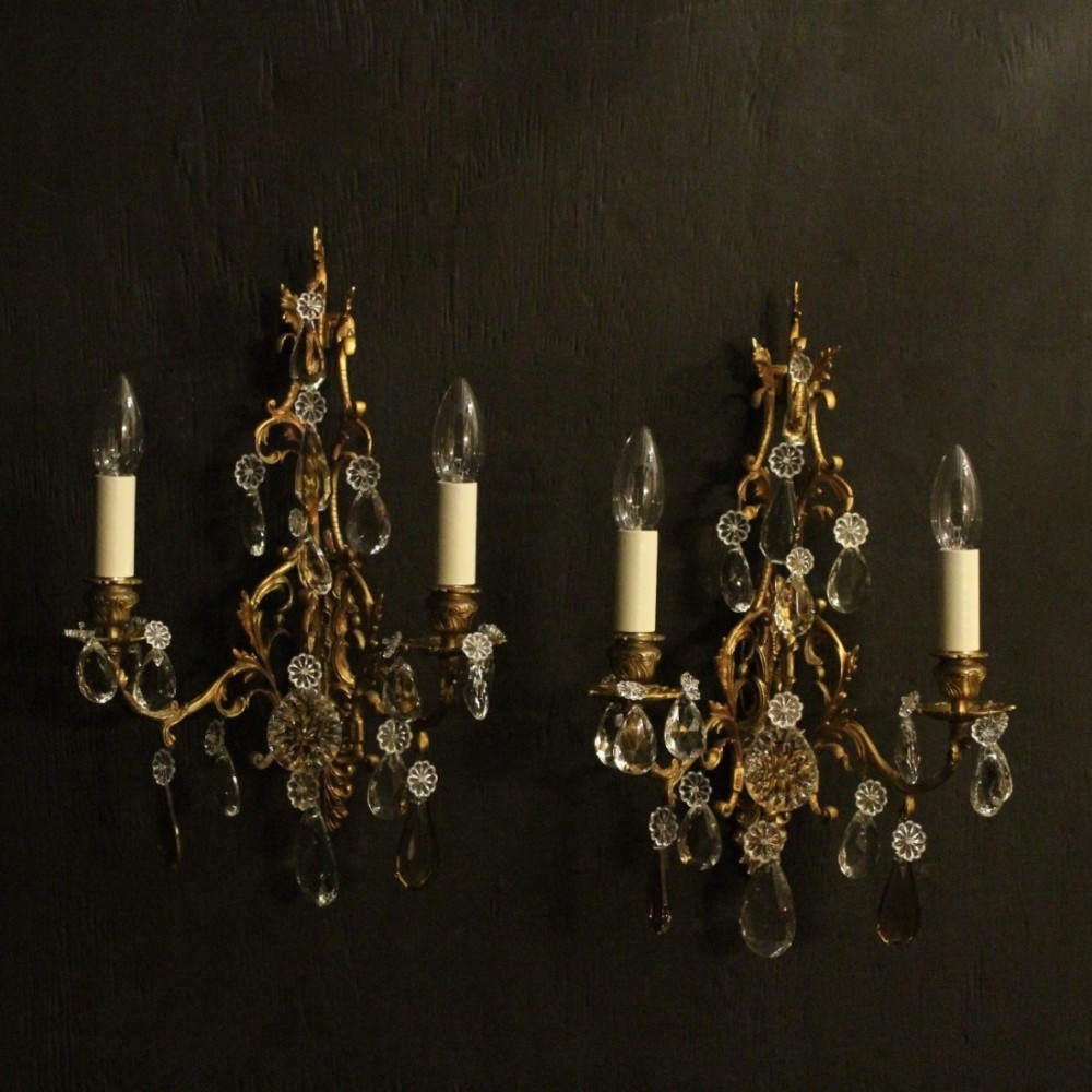 French Gilded Bronze Twin Arm Wall Sconces