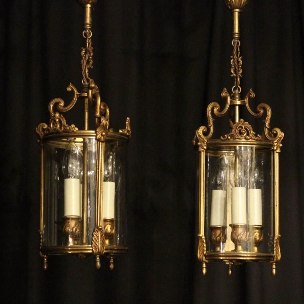 French Pair Gilded Antique Hall Lanterns