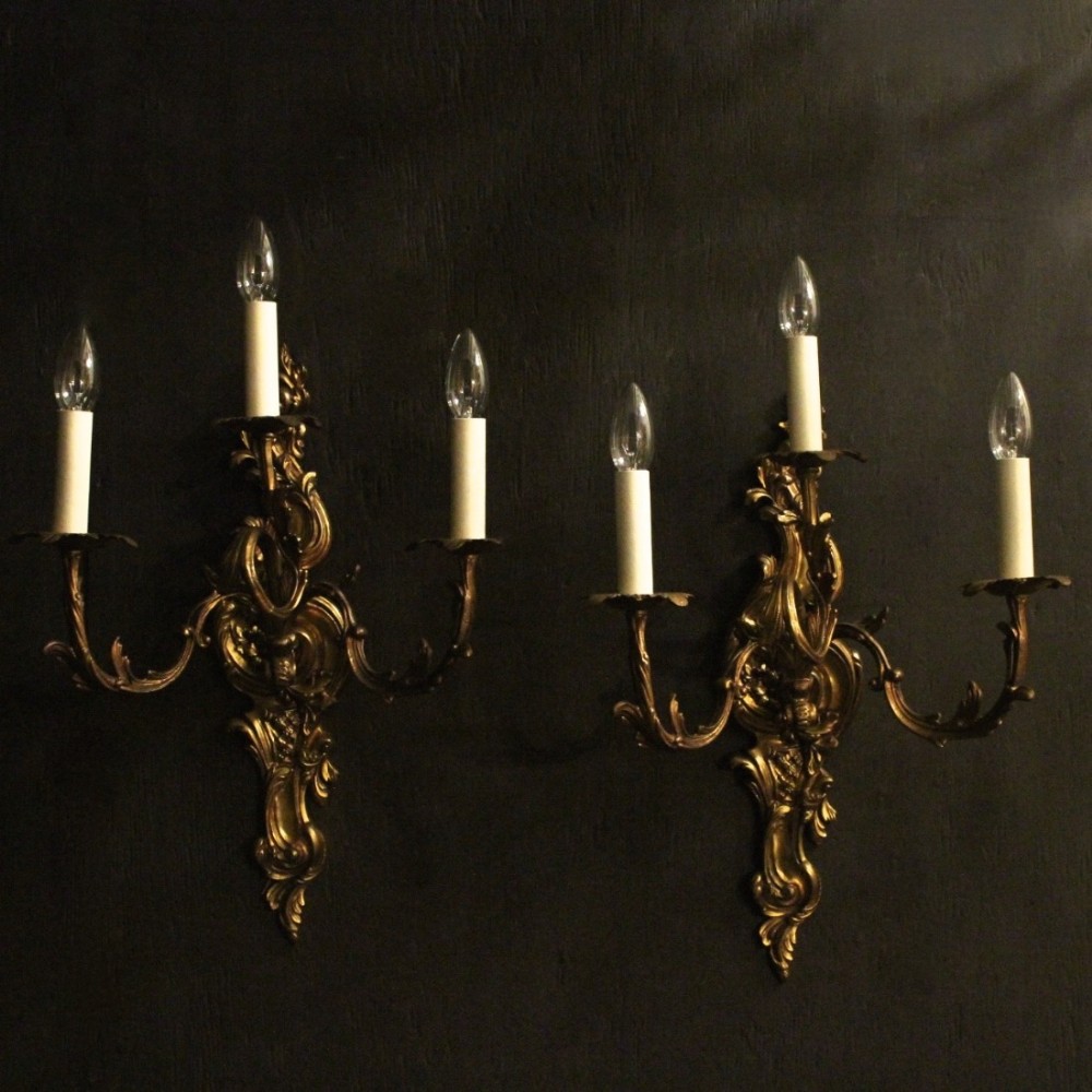 Italian Gilded Triple Arm Antique Wall Lights