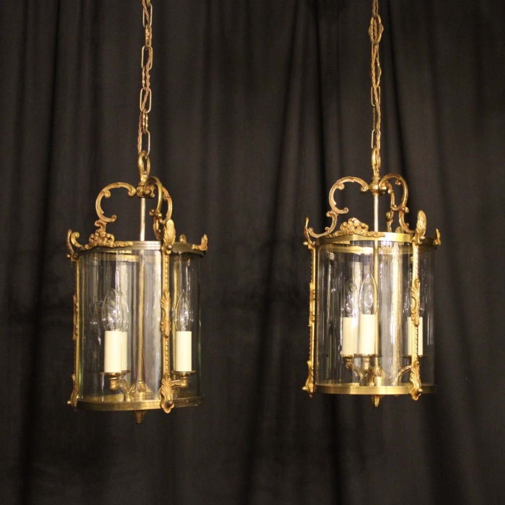 French Pair Of Triple Light Convex Antique Lanterns