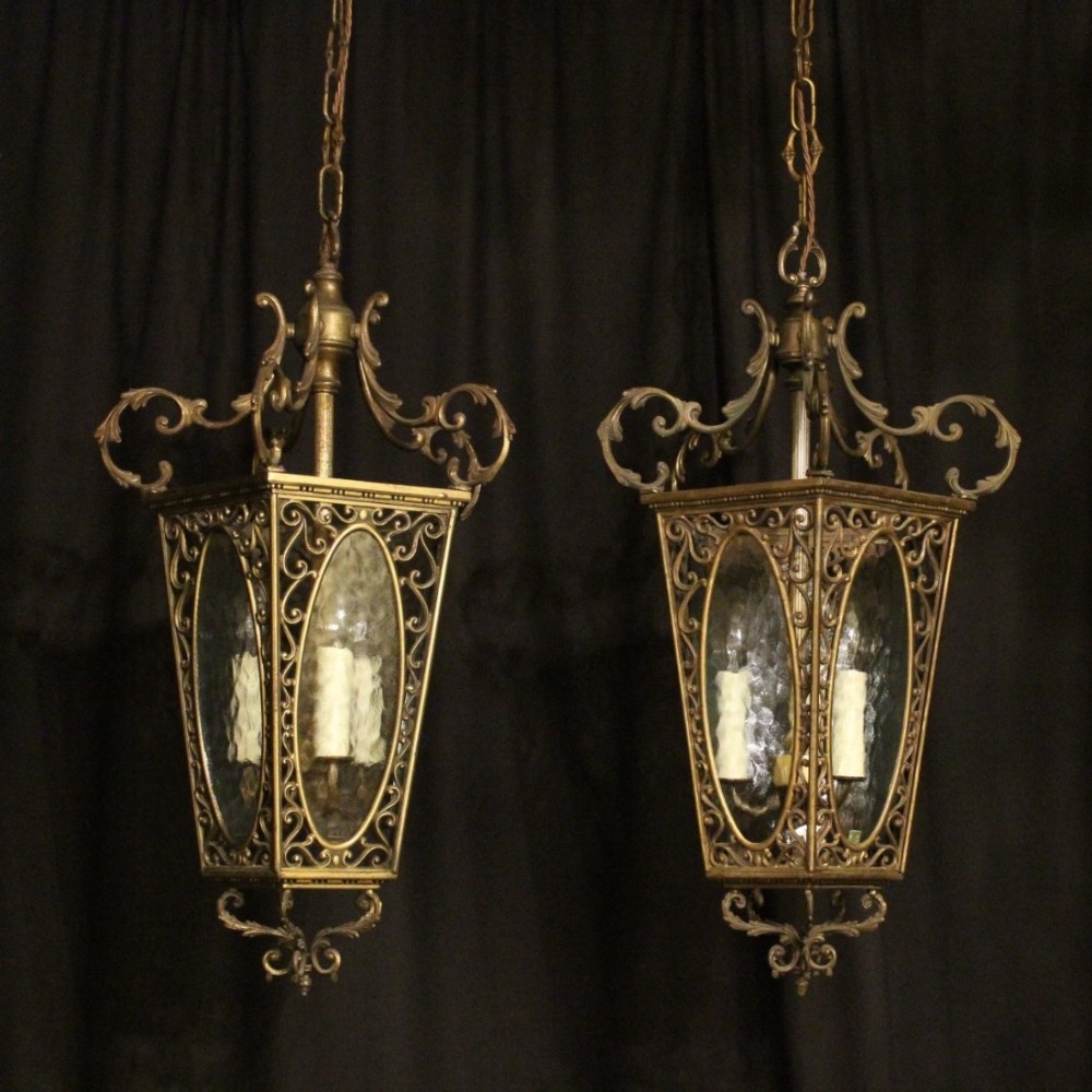 Italian Pair Of Triple Light Antique Lanterns