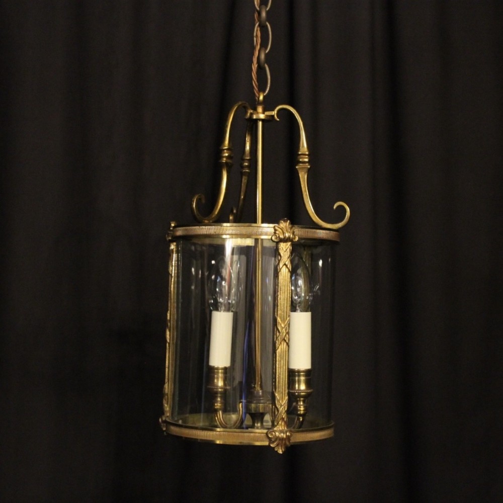 French Gilded Convex Twin Light Antique Hall Lantern