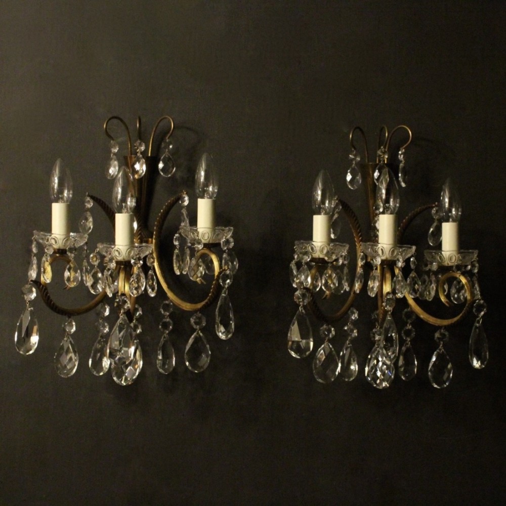 Italian Pair Of Gilded Triple Arm Wall Lights