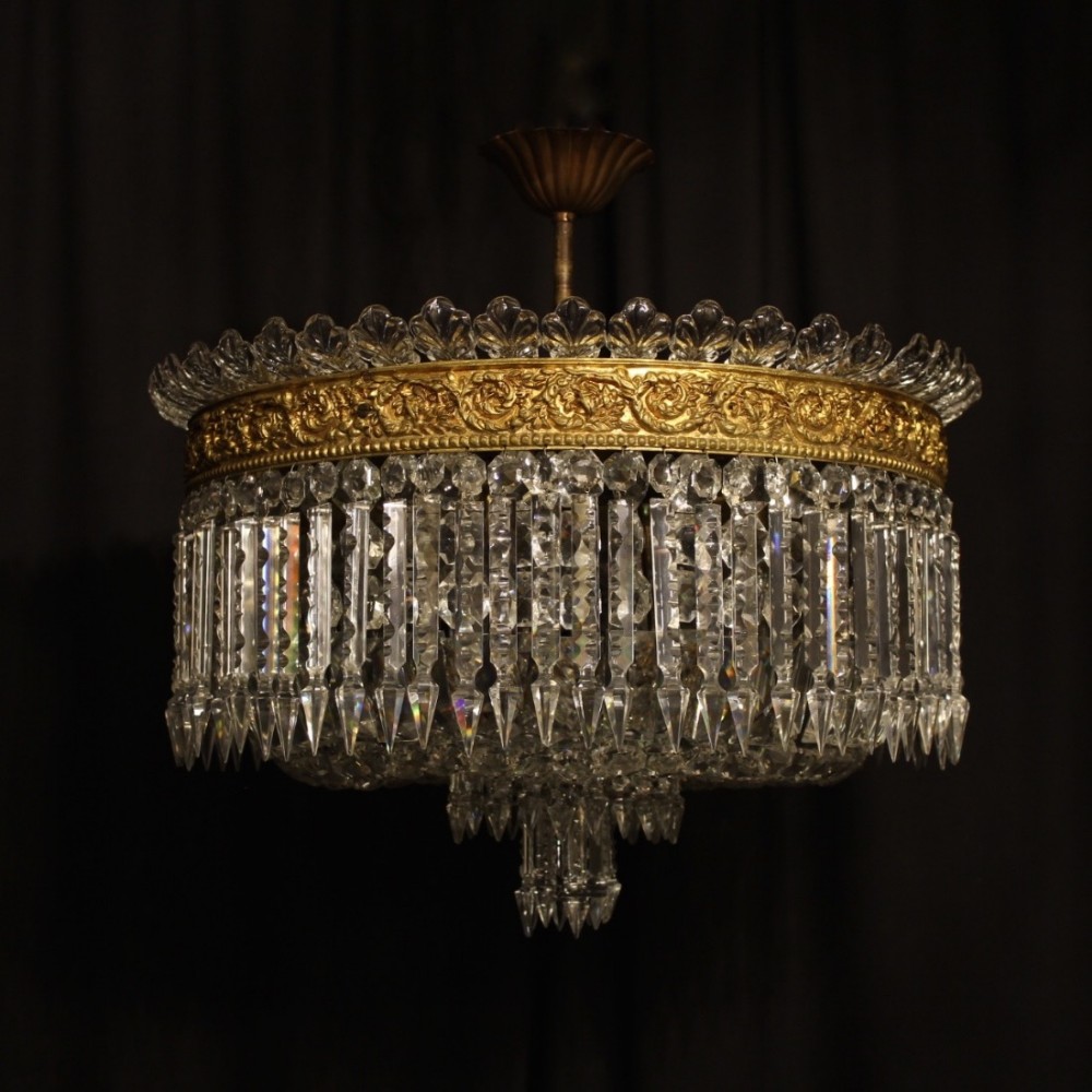 French Gilded 4 Light Antique Plaffonier Chandelier