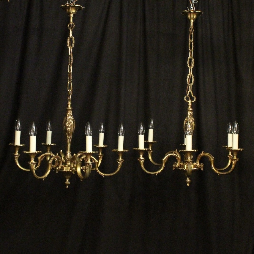 French Pair Of Bronze 6 Light Chandeliers