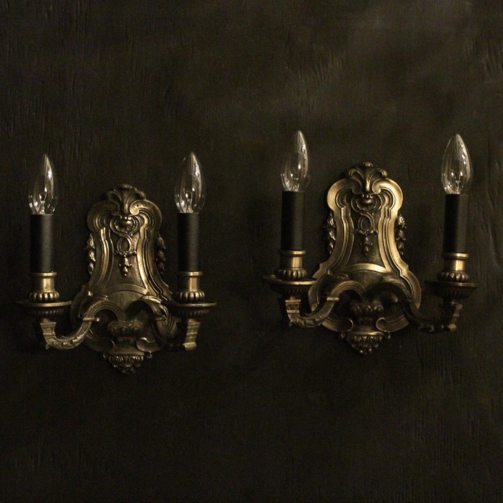 Italian Silvered Bronze Twin Antique Wall Lights