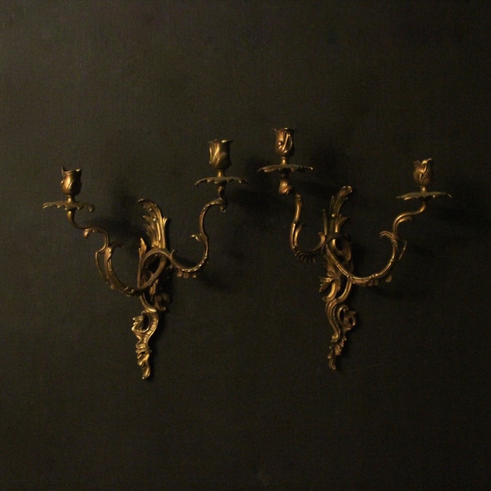 French Pair Of Gilded Twin Arm Wall Sconces
