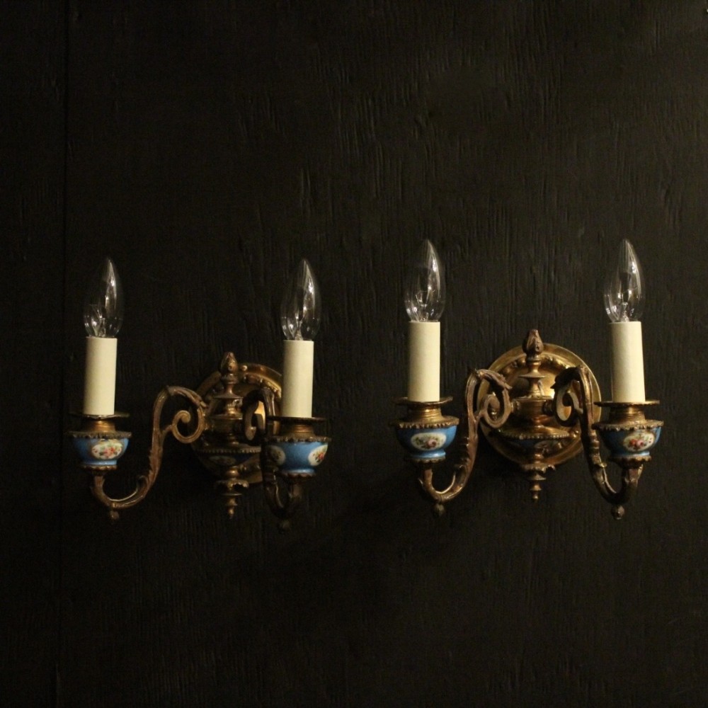 French Pair Of Gilded Sevres Wall Sconces
