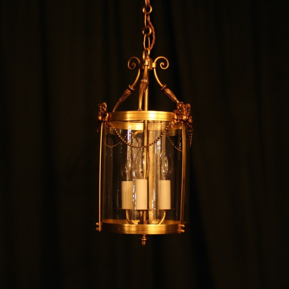 French Gilt Triple Light Antique Hall Lantern