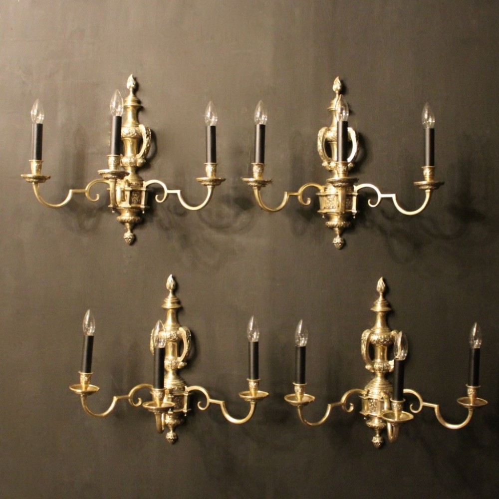 English Set Of 4 Silver Antique Wall Lights