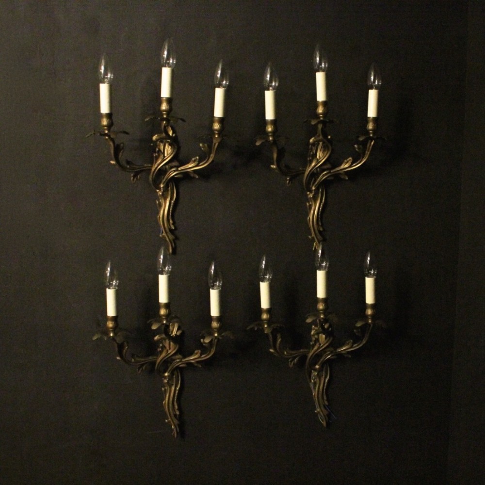French Set Of 4 Triple Arm Wall Lights