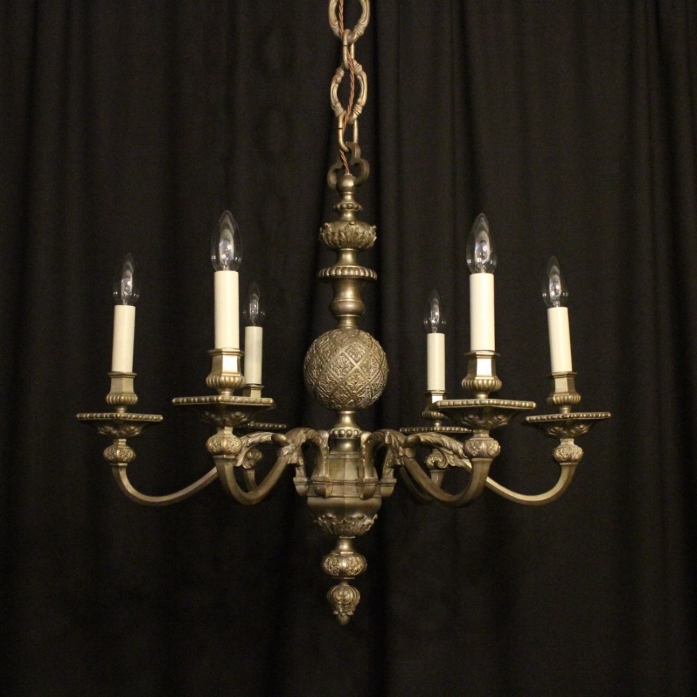 French Silver Gilded Bronze 6 Light Antique Chandelier