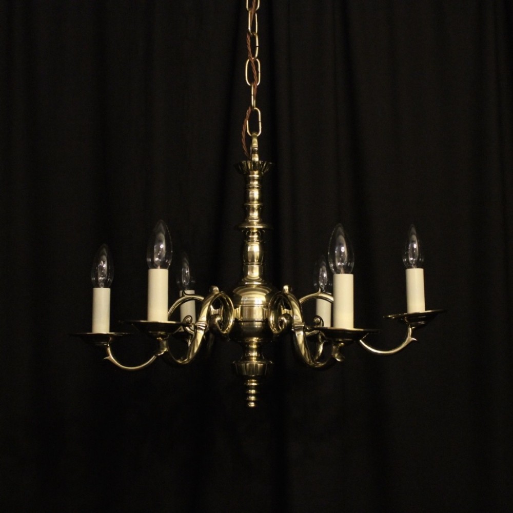 English Brass 6 Light Antique Chandelier