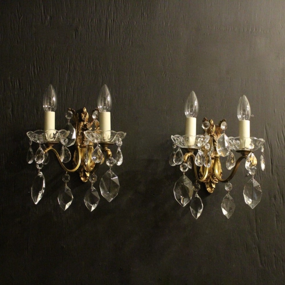 Italian Pair Of Gilded Twin Arm Wall Lights