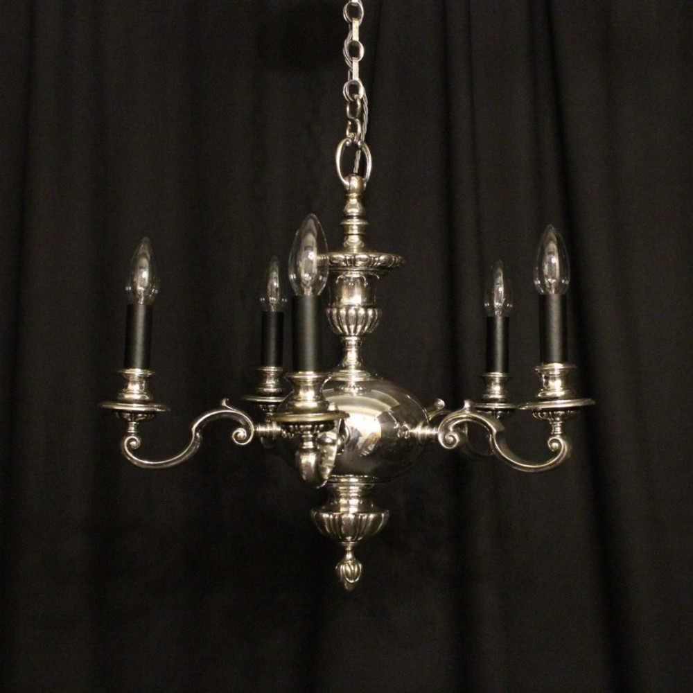 English Silver 5 Light Antique Chandelier