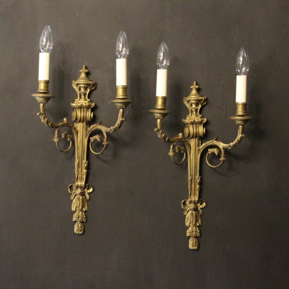 French Pair Of Gilded Bronze Antique Wall Sconces