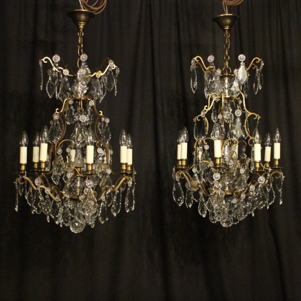 French Pair Of 8 Light Antique Chandeliers