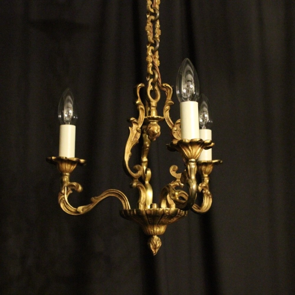 French Gilded Bronze Triple Light Chandelier