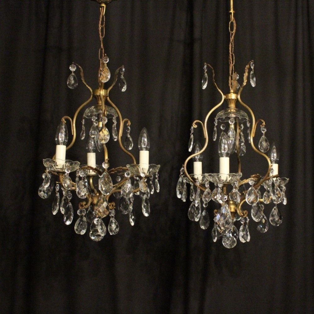 Italian Pair Of Gilded Antique Chandeliers