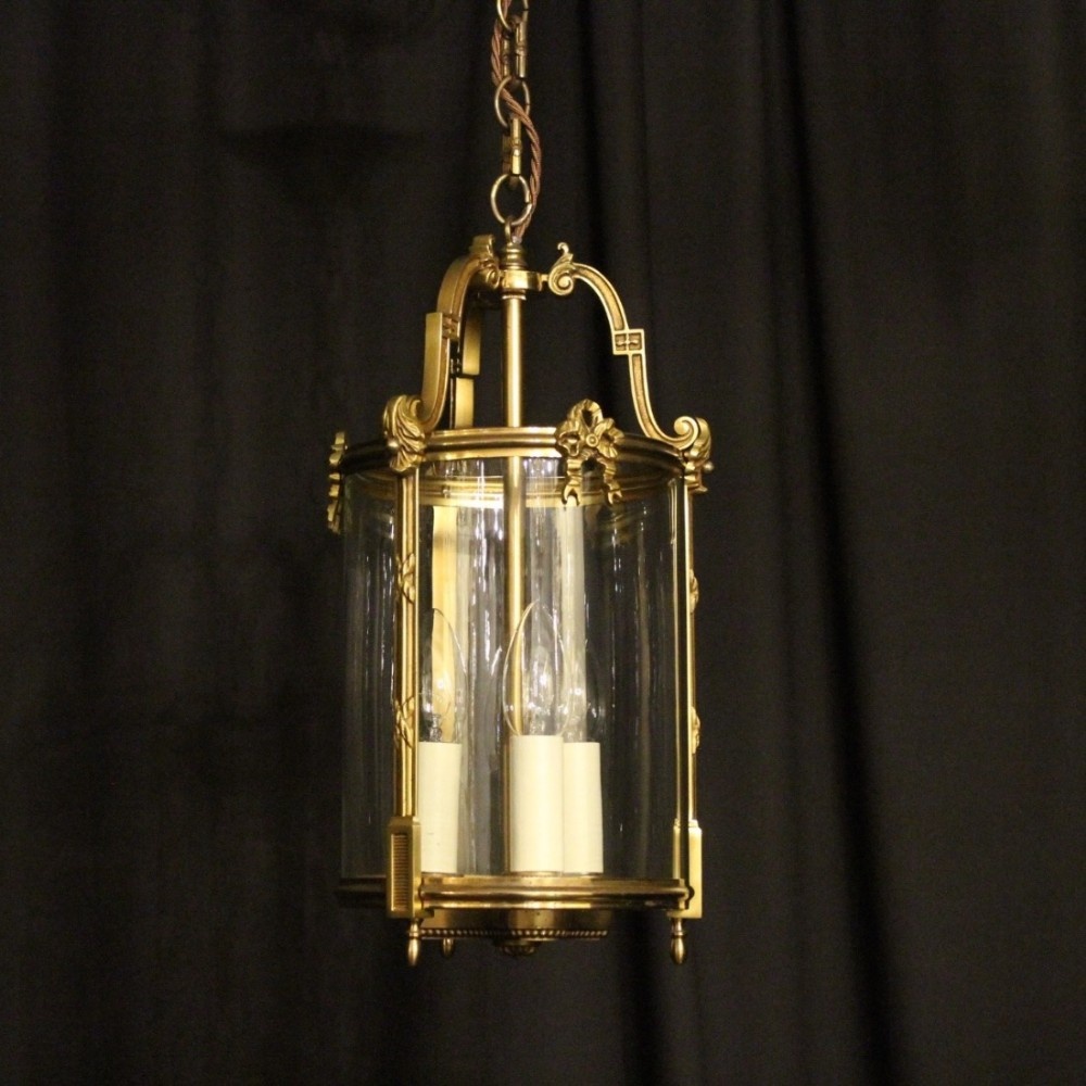 French Bronze Triple Light Antique Hall Lantern