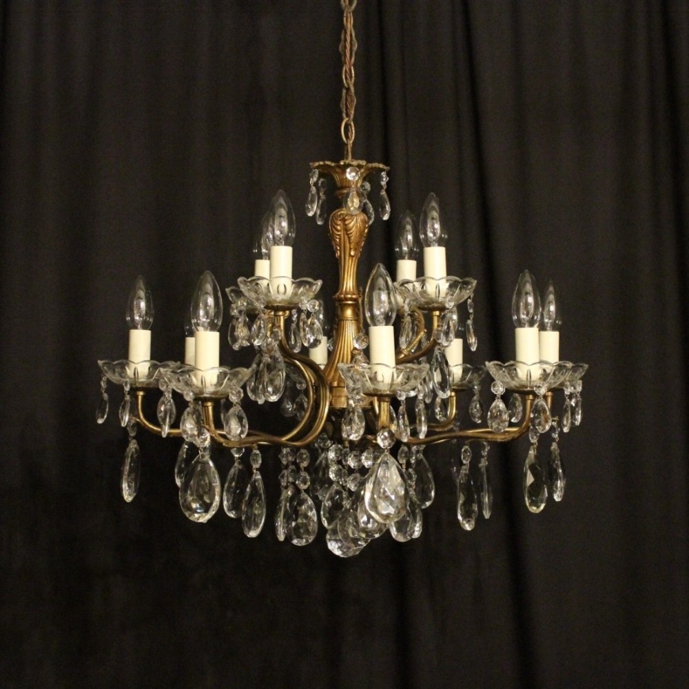 Italian Gilded 12 Light Double Tiered Antique Chandelier