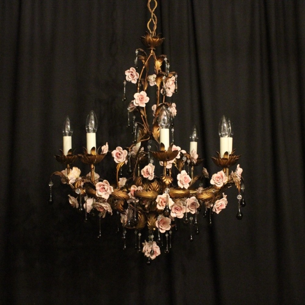 Italian Florentine 8 Light Antique Chandelier