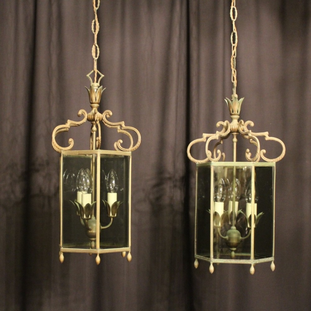 French Pair Of Triple Light Antique Lanterns
