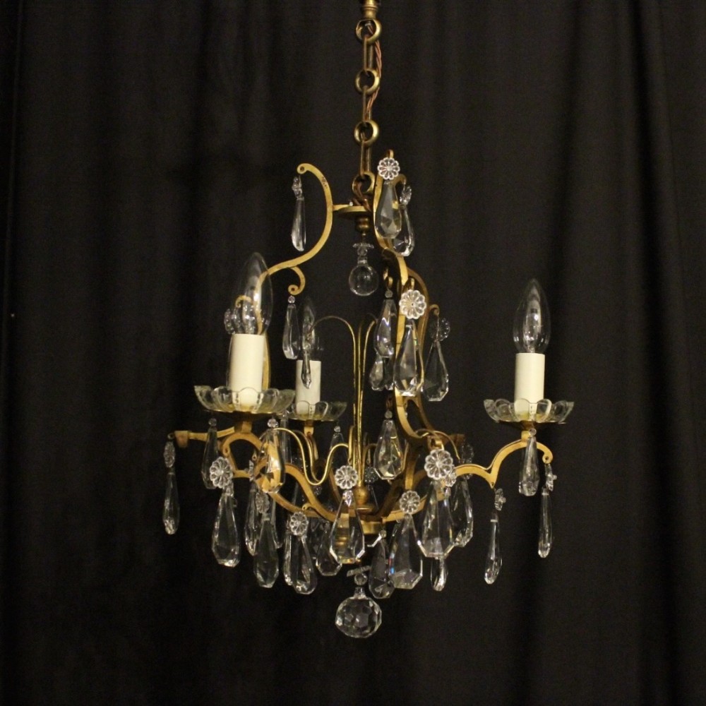 French Gilded Triple Light Antique Chandelier
