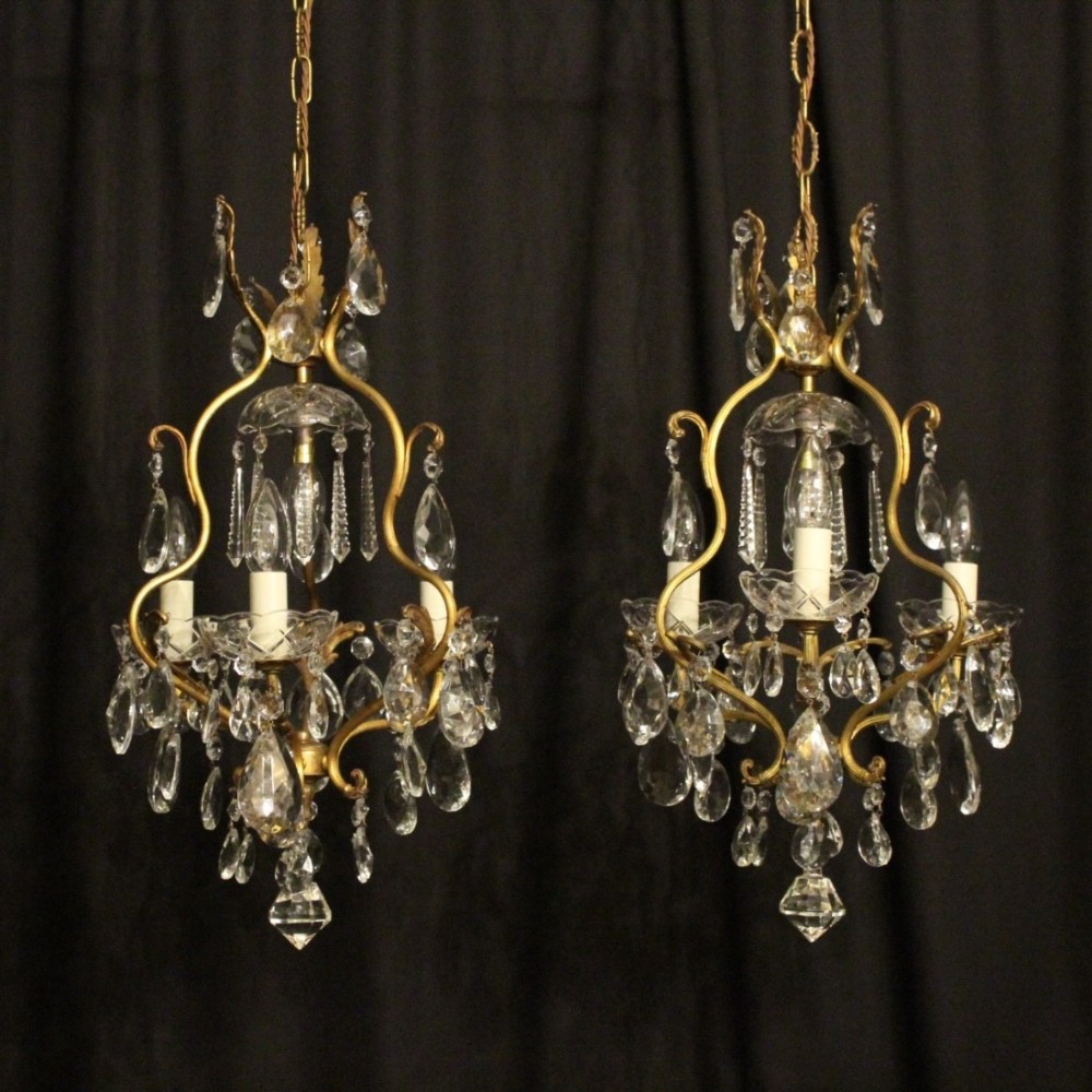 Italian Pair Of Gilded Antique Chandeliers
