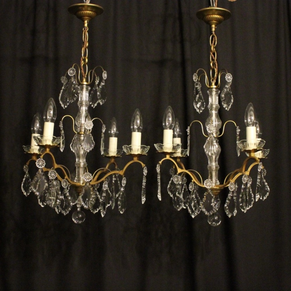 French Pair Of 4 Light Antique Chandeliers