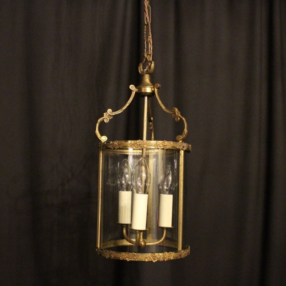 French Gilded Triple Light Convex Antique Lantern
